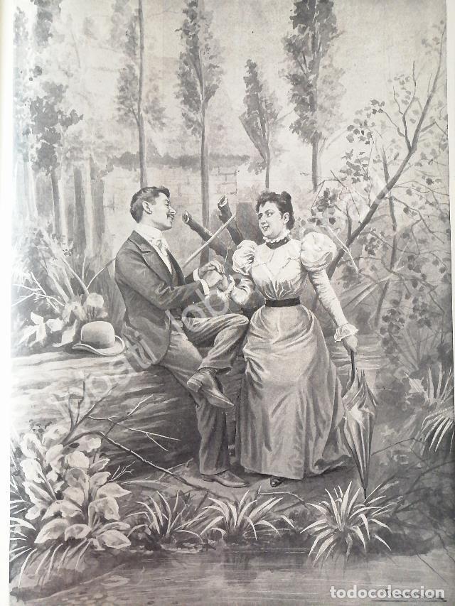 Poster collecting: GRABADO ANTIGUO 1898. EL AMOR EN SANTA ANITA. POR: JOSE MARIA VILLASANA V2