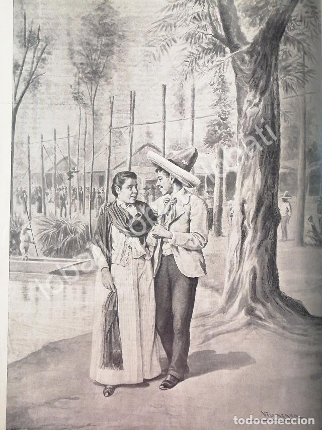 Poster collecting: GRABADO ANTIGUO 1898. EL AMOR EN SANTA ANITA. POR: JOSE MARIA VILLASANA
