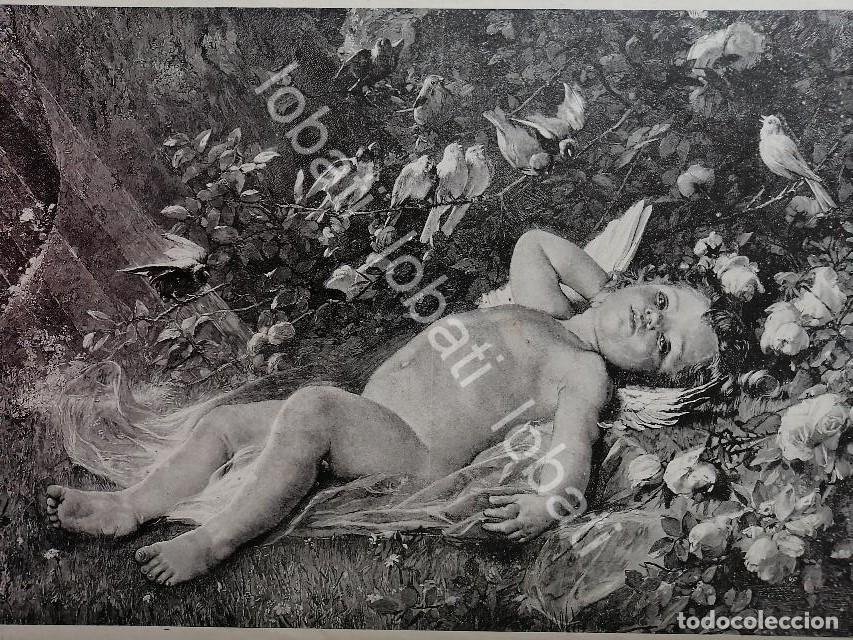 Collezionismo di affissi: GRABADO ANTIGUO 1898 UN BEBE ( AMOR SILVESTRE ) C. PERRAULT / ARTE