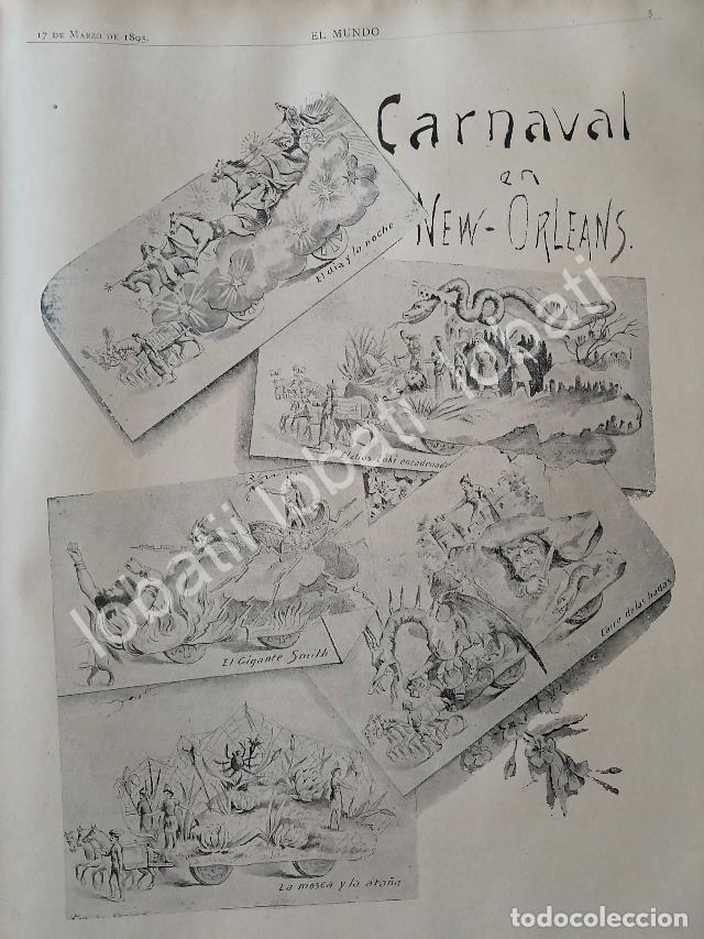 Collezionismo di affissi: CARTEL ANTIGUO ORIGINAL DE NOTA Y GRABADO ANTIGUO 1895 EL CARNAVAL DE NEW ORLEANS