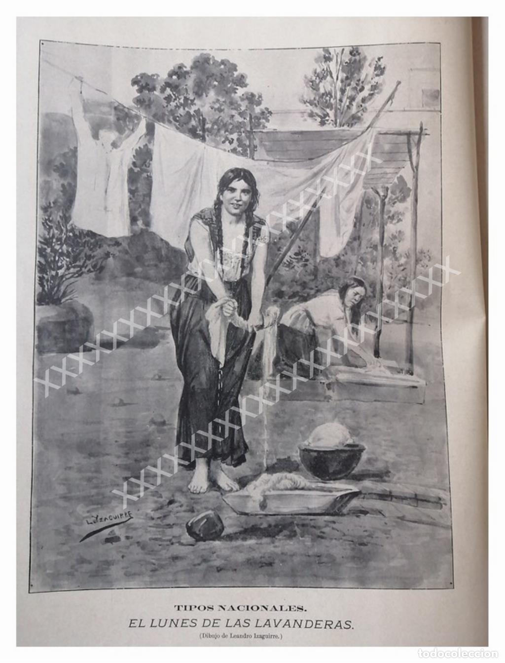 Collezionismo di affissi: GRABADO ANTIGUO 1896 DE LEANDRO IZAGUIRRE, LAVANDERAS