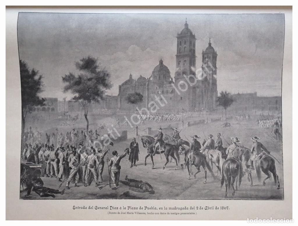 Collezionismo di affissi: GRABADO ANTIGUO, PORFIRIO DIAZ ENTRA EN PUEBLA 1896