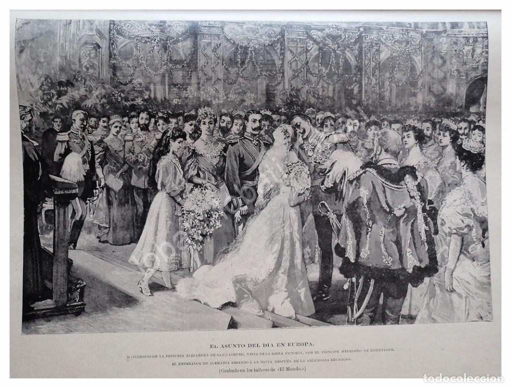 Collezionismo di affissi: GRABADO ANTIGUO 1896 BODA DE ALEJANDRA SAXE-COBURG