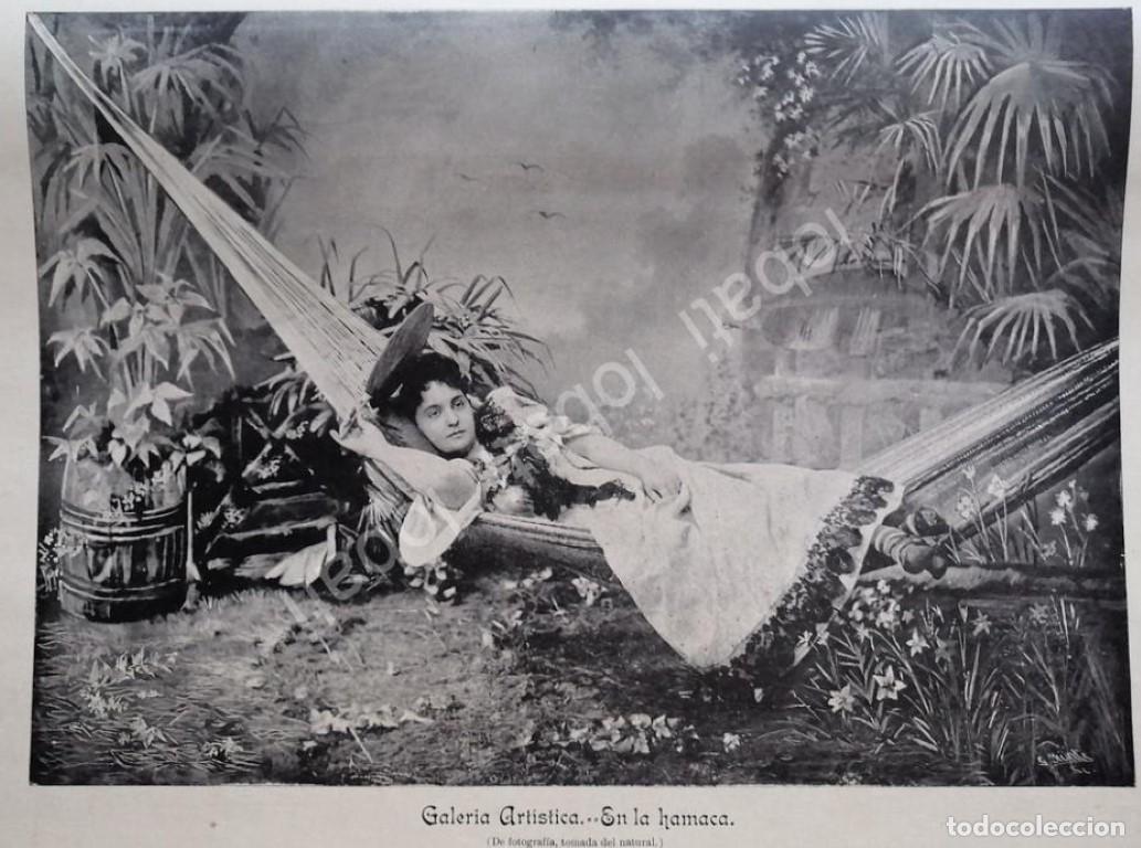 Collezionismo di affissi: GRABADO ANTIGUO 1896 DAMA EN HAMACA