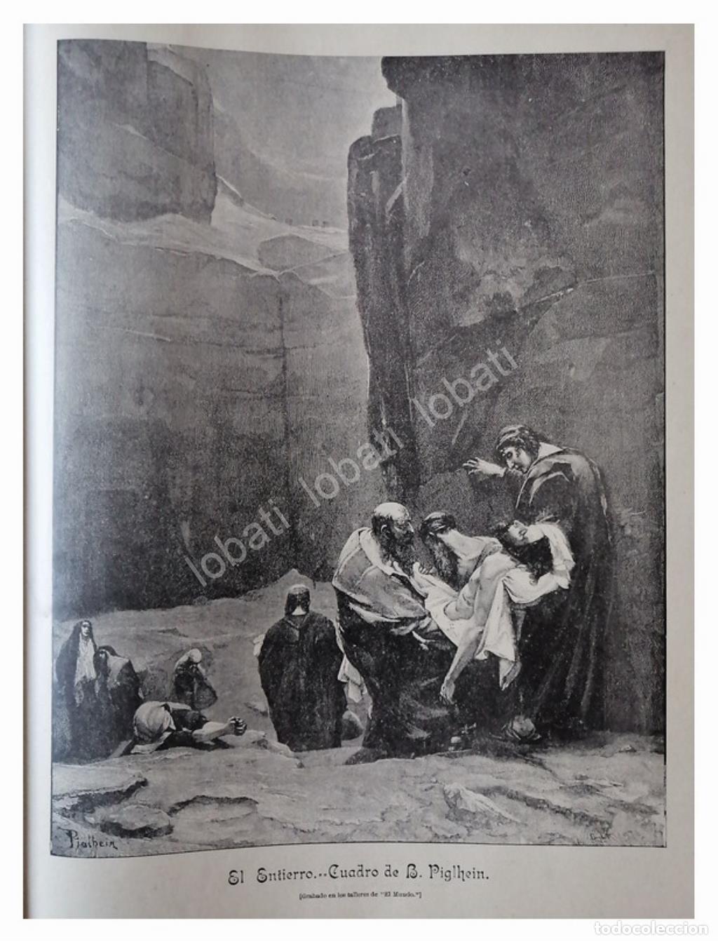 Collezionismo di affissi: GRABADO RELIGIOSO ANTIGUO 1896, ENTIERRO DE JESUS