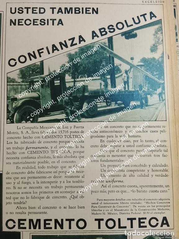 Collezionismo di affissi: AFICHE ANTIGUO. CEMENTOS TOLTECA Y LUZ Y FUERZA 1932