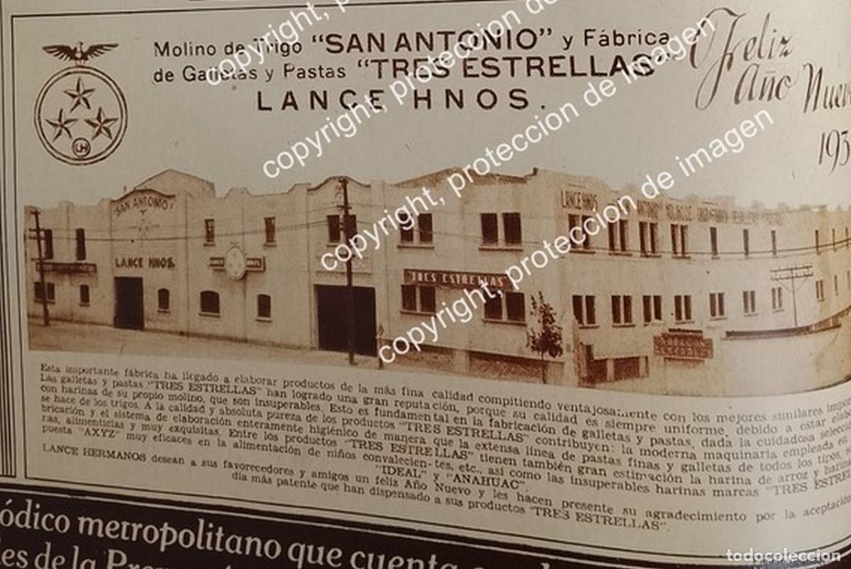 Collezionismo di affissi: AFICHE ANTIGUO. FABRICA DE GALLETAS TRES ESTRELLAS. MOLINO SAN ANTONIO S.A 1932 /RARISIMO