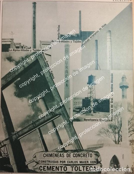 Coleccionismo de carteles: AFICHE ANTIGUO. CEMENTO TOLTECA Y LAS CHIMENEAS DE CARLOS MAIER CON 1933