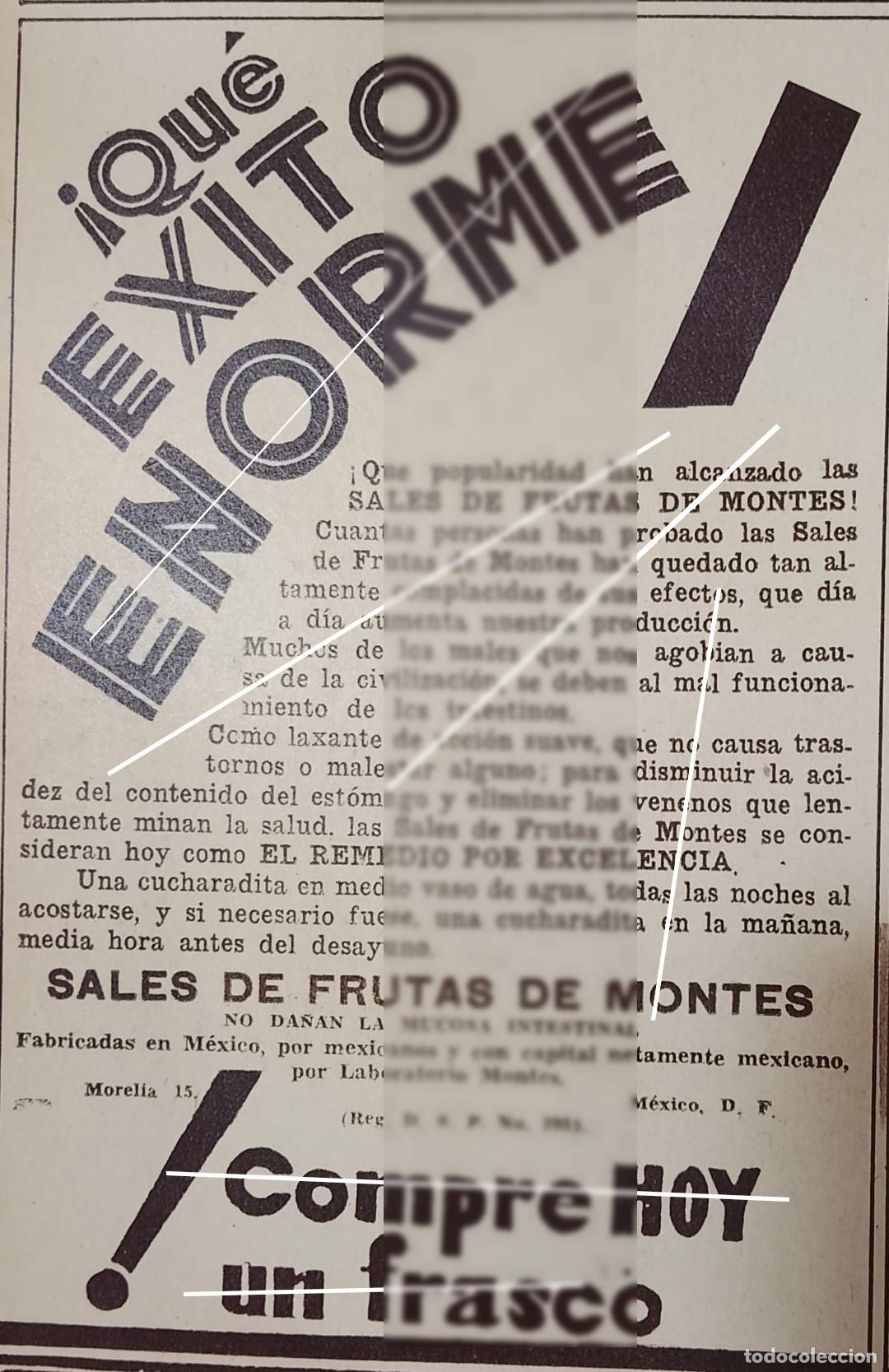 Coleccionismo de carteles: AFICHE ANTIGUO. SALES DE FRUTAS DE MONTES 1932 LABORATORIOS MONTES S.A SUPER RARO 10+ 2