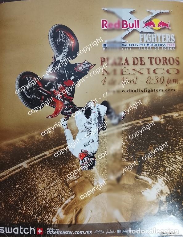 Collezionismo di affissi: Afiche de publicidad retro. FESTIVAL MOTOCROSS RED BULL FIGHTERS 2008 PLAZA DE TOROS MEXICO