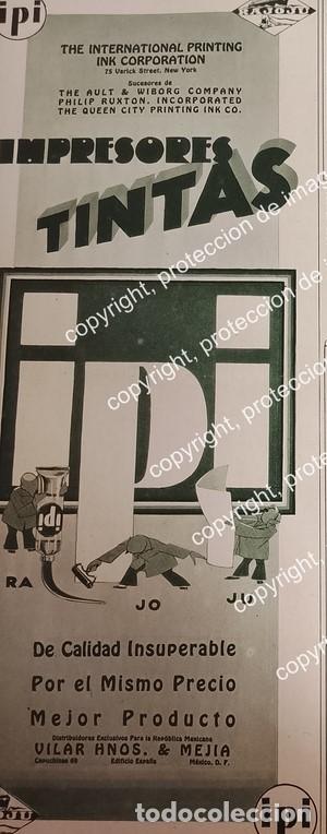 Coleccionismo de carteles: AFICHE ANTIGUO. VILAR HERMANOS Y MEJIA S.A TINTAS IPI Y RAJOJU 1932 /RARISIMO