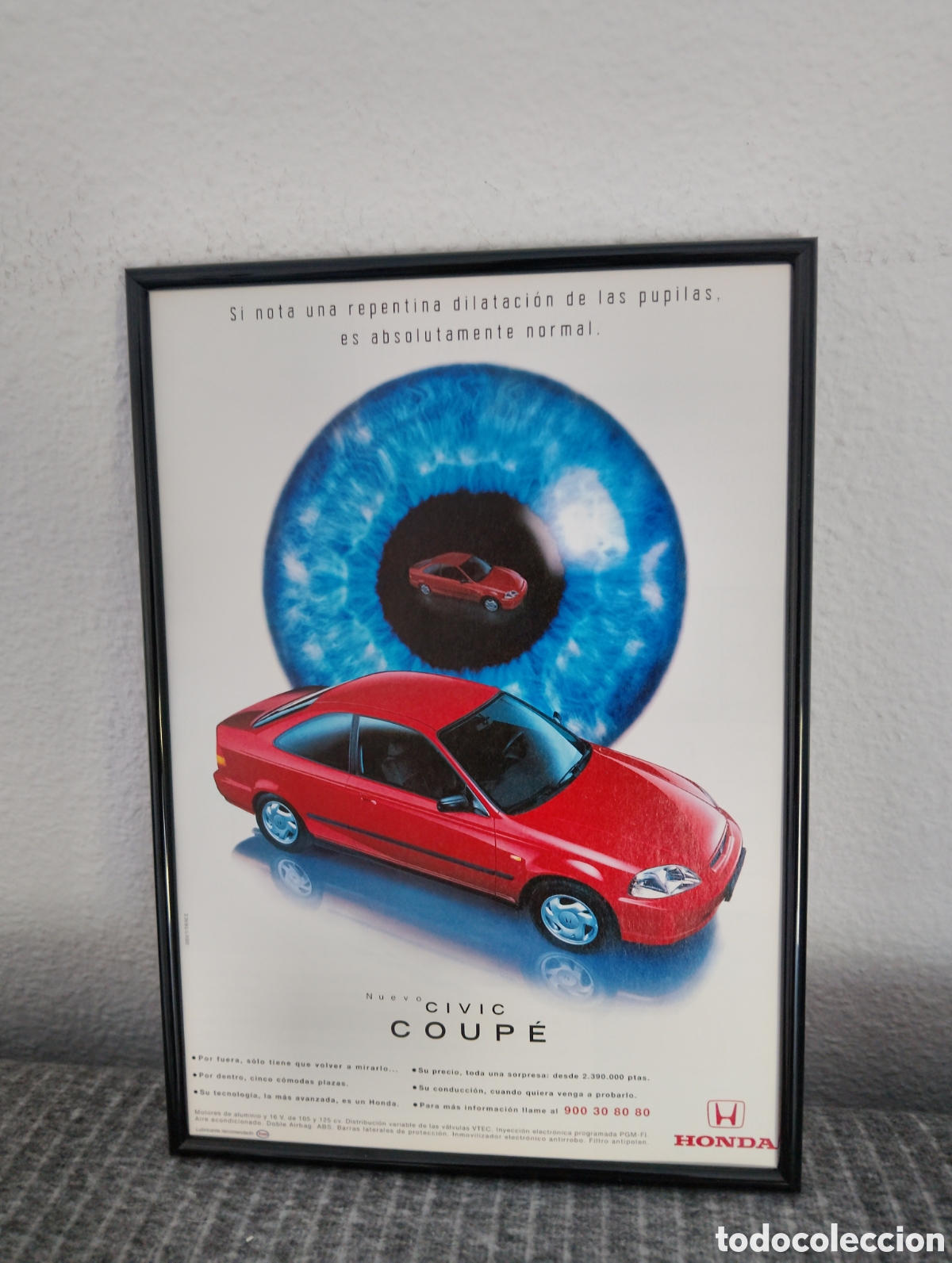 Coleccionismo de carteles: Honda Civic Coupe anuncio original vintage a&ntilde;os 90 con marco incluido