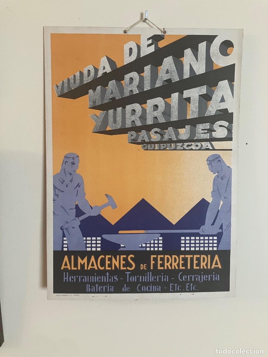 Coleccionismo de carteles: ANTIGUO CARTEL, ANUNCIADOR A&Ntilde;OS, 30, VIUDA DE MARIANO, YURRITA PASAJES GUIP&Uacute;ZCOA