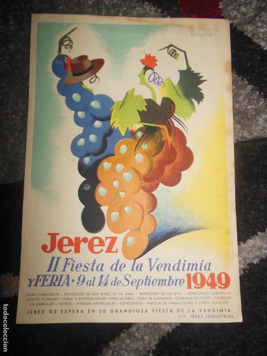 Coleccionismo de carteles: 1949 CARTEL VINOS II FIESTA DE LA VENDIMIA Y FERIA JEREZ DE LA FRONTERA CADIZ
