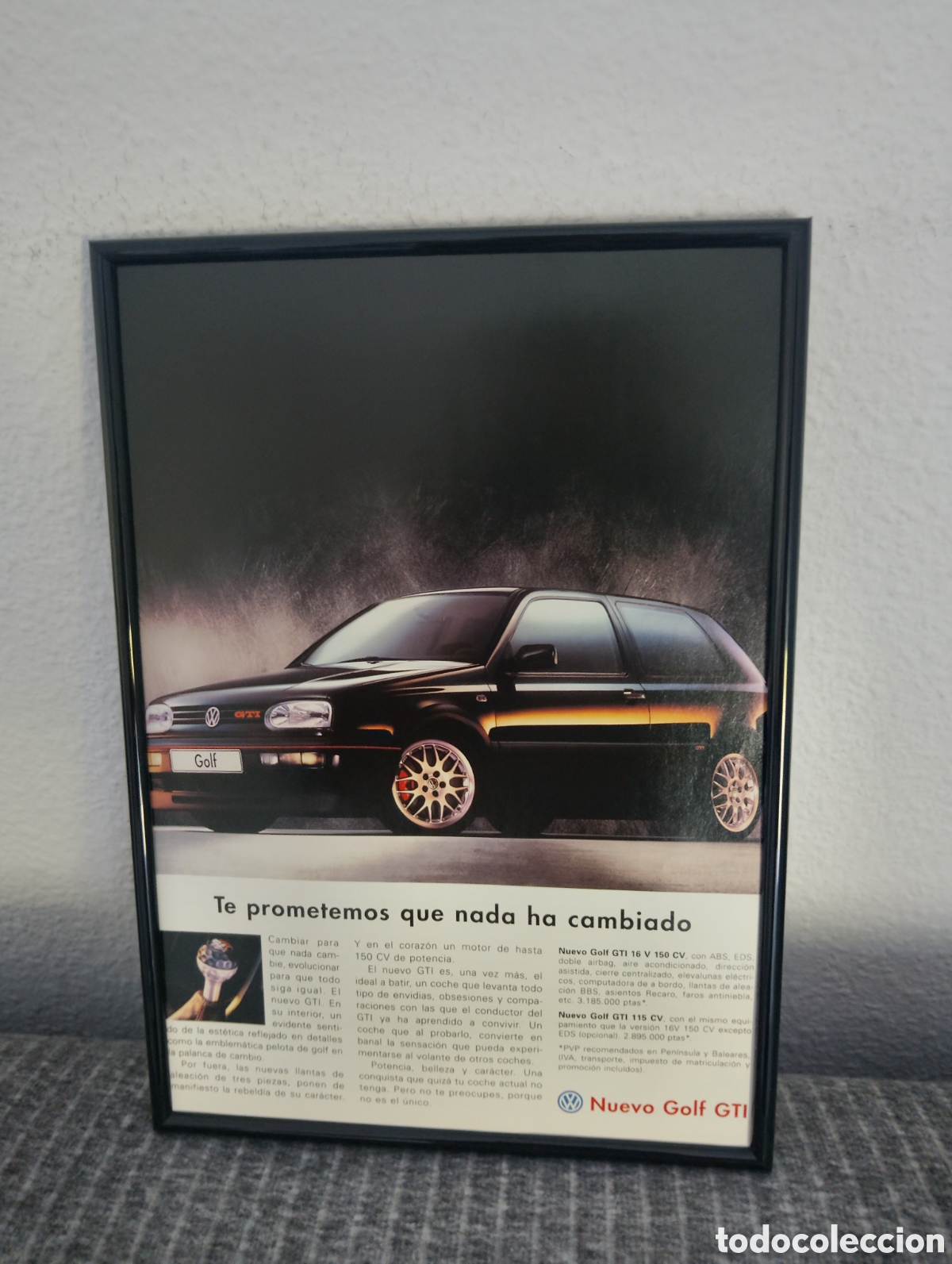 Coleccionismo de carteles: Volkswagen golf GTI anuncio original vintage a&ntilde;os 90 con marco incluido