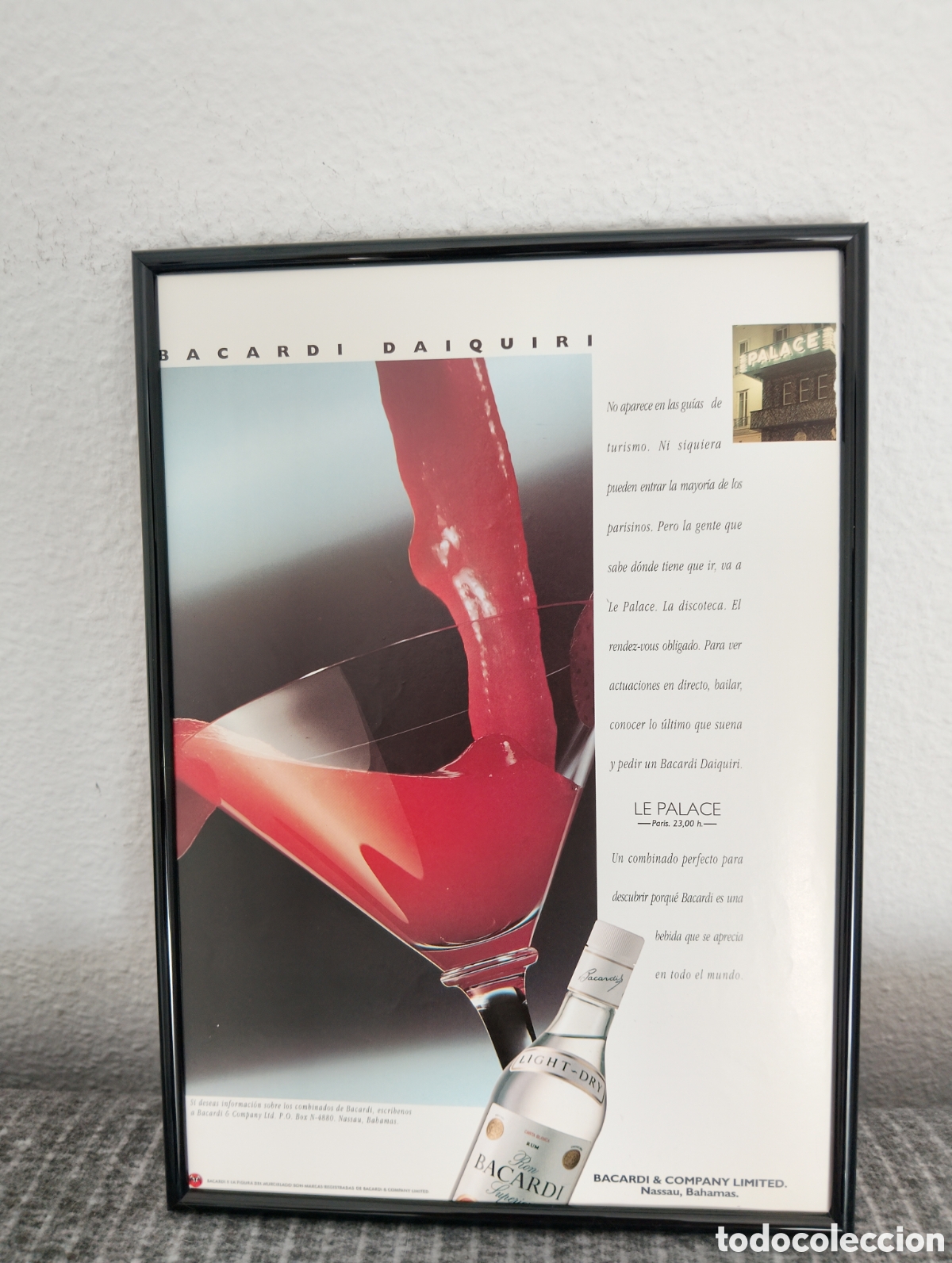 Coleccionismo de carteles: Bacardi Daiquiri Anuncio original vintage a&ntilde;os 80 -90 con marco incluido