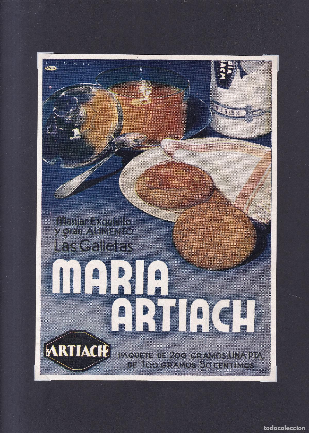 Coleccionismo de carteles: ARTIACH - GALLETAS MAR&Iacute;A - ORIGINAL 1934 BLANCO Y NEGRO - 22 x 16 Cm.
