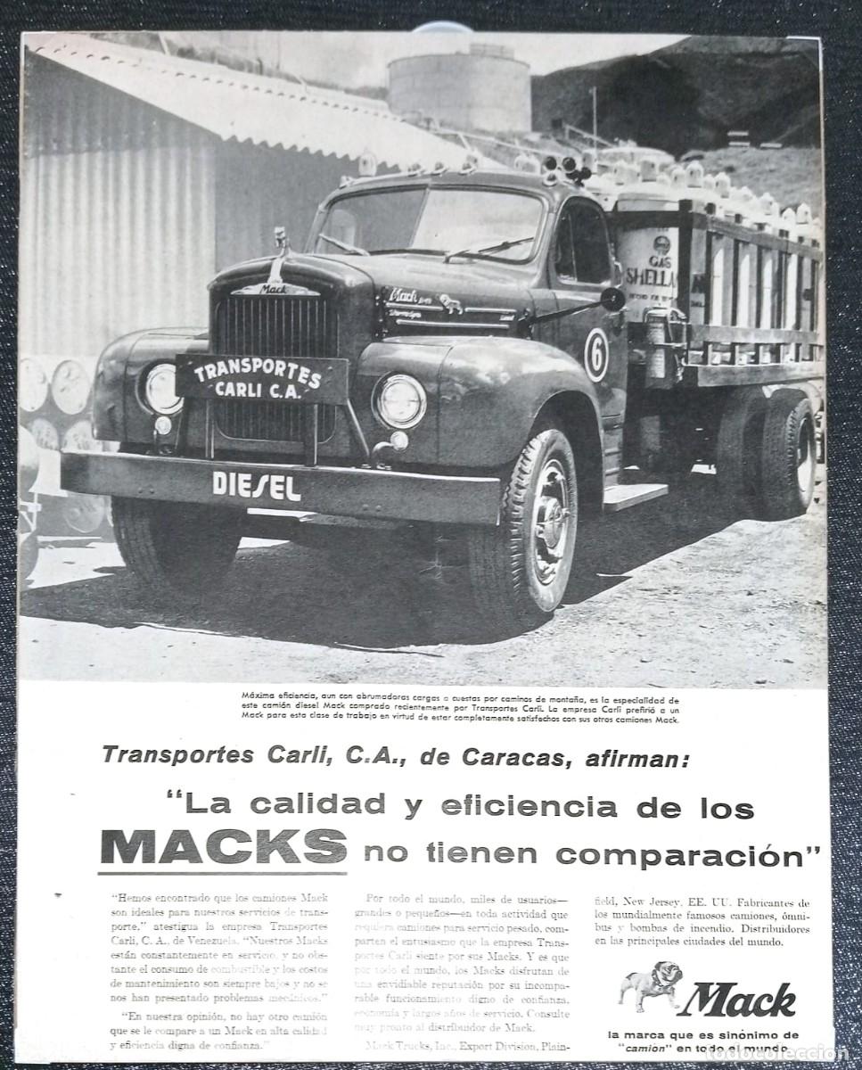 Coleccionismo de carteles: PUBLICIDAD ORIGINAL - CAMIONES MACK & T. CARLI, VENEZUELA - 33 x 25 Cm. - LIFE ESPA&Ntilde;OL 1957