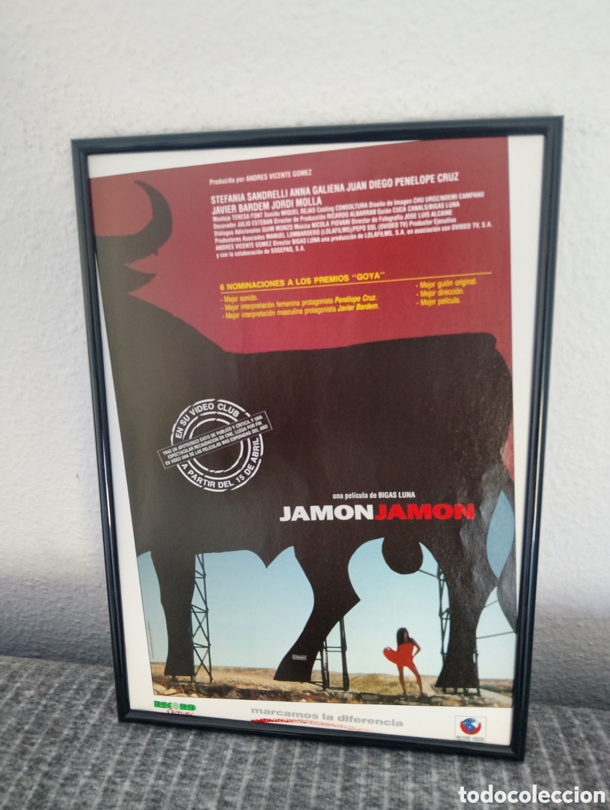 Coleccionismo de carteles: Jam&oacute;n jam&oacute;n Almod&oacute;var Anuncio original vintage a&ntilde;os 90 con marco incluido