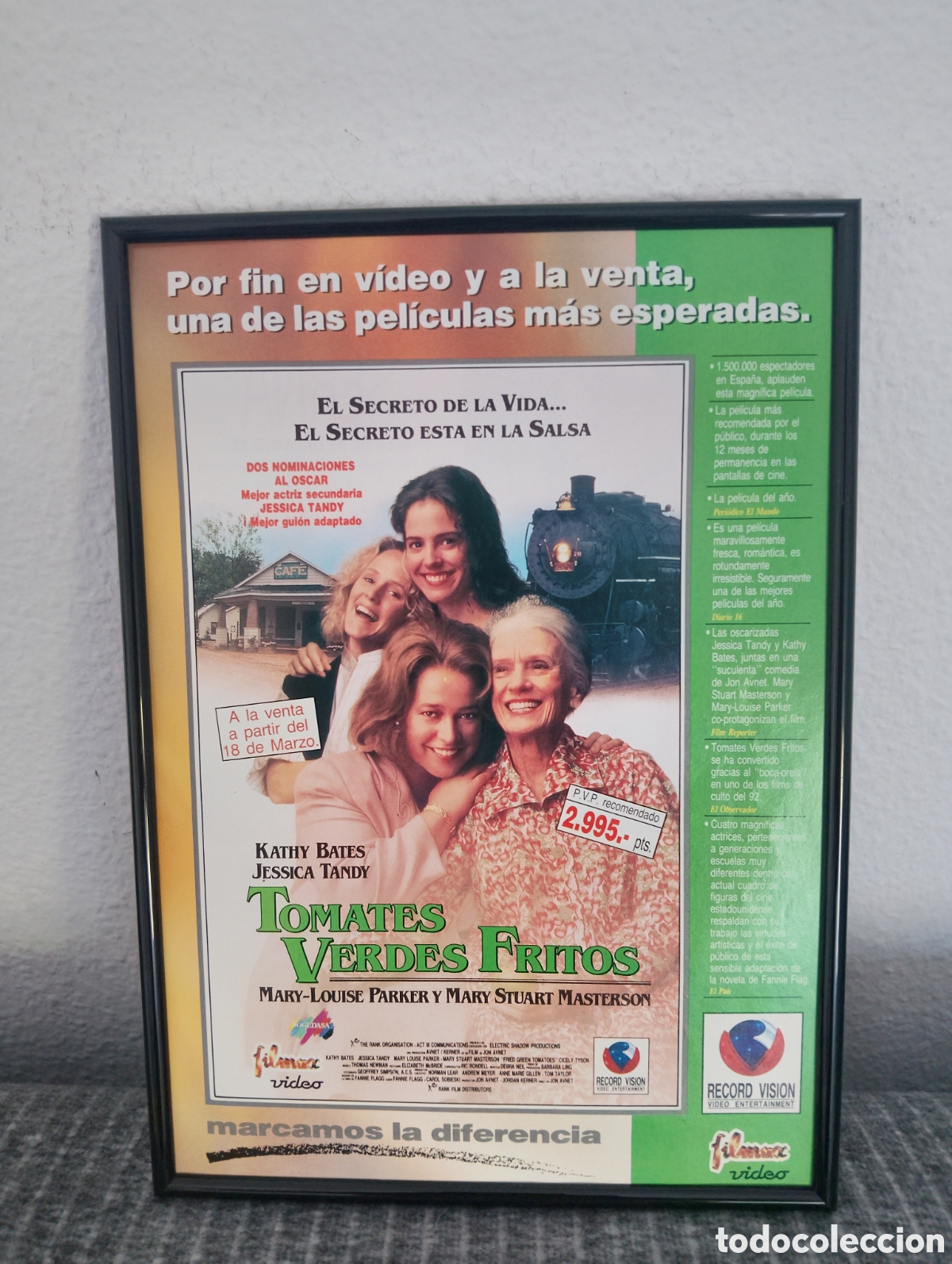 Coleccionismo de carteles: Tomates verdes fritos anuncio original vintage a&ntilde;os 90 con marco incluido