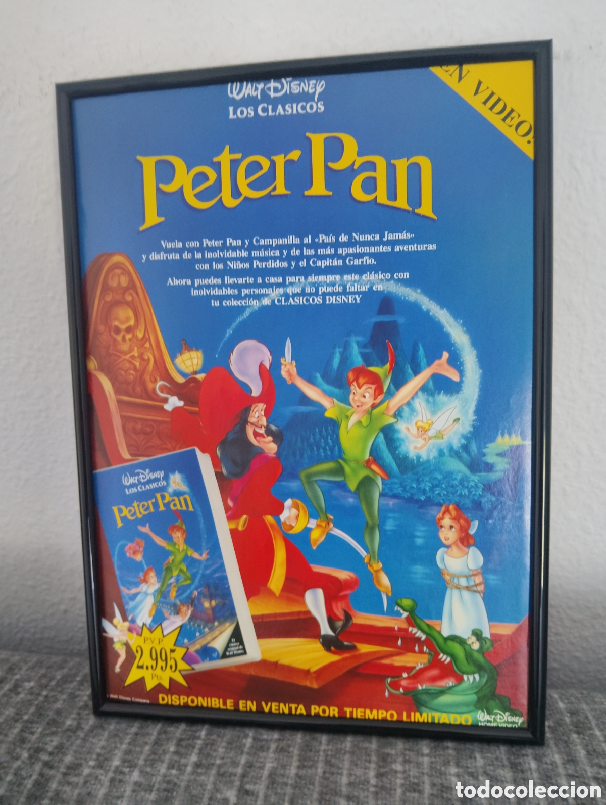 Coleccionismo de carteles: Peter pan anuncio original vintage a&ntilde;os 90 con marco incluido