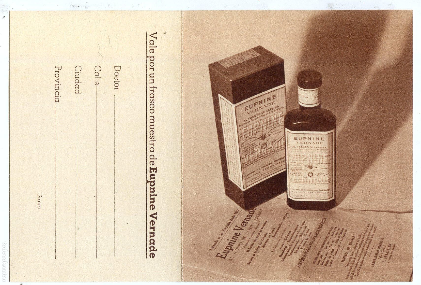 Coleccionismo de carteles: Euphine Vernade, de laboratorios Darrasse, asma. Peque&ntilde;o cartel de publicidad farmac&eacute;utica de 1934
