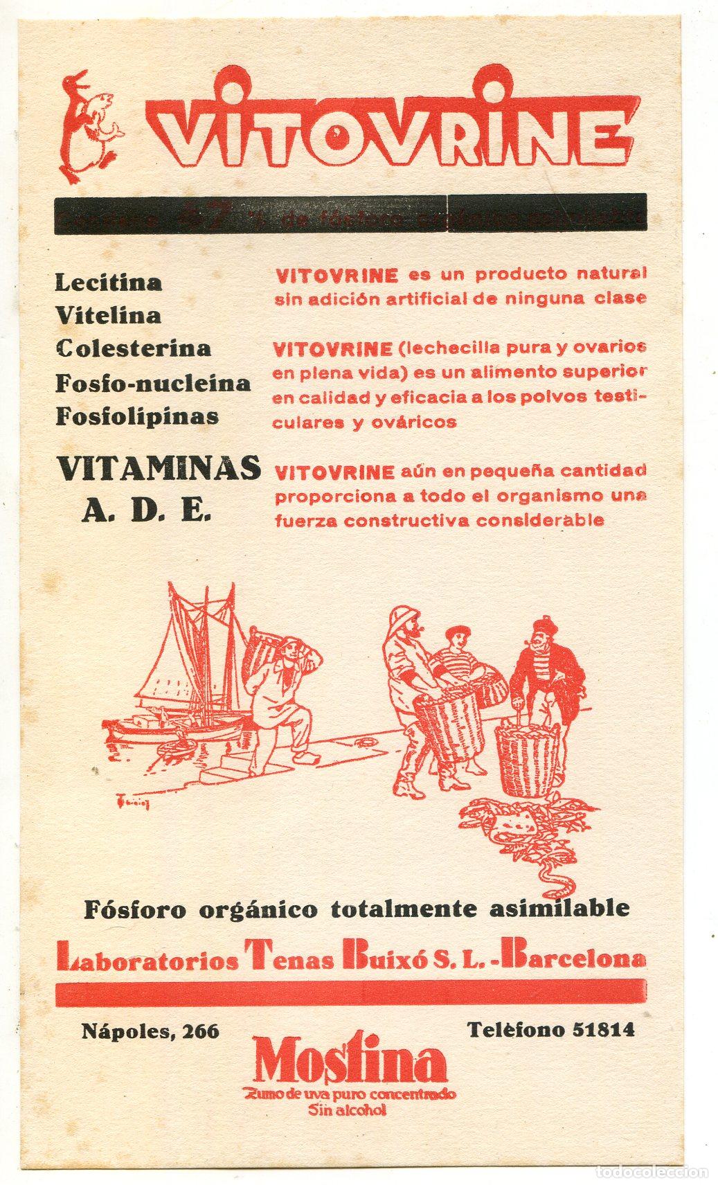 Coleccionismo de carteles: Vitovrine, laboratorios Tenas Buix&oacute;, f&oacute;sfoto. Peque&ntilde;o cartel de publicidad farmac&eacute;utica de 1934