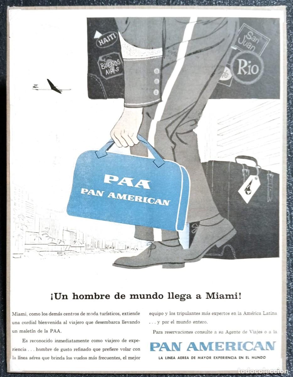 Coleccionismo de carteles: PAN AMERICAN - L&Iacute;NEA A&Eacute;REA - PUBLICIDAD ORIGINAL 1956 - LIFE EN ESPA&Ntilde;OL 32 x 24 Cm.