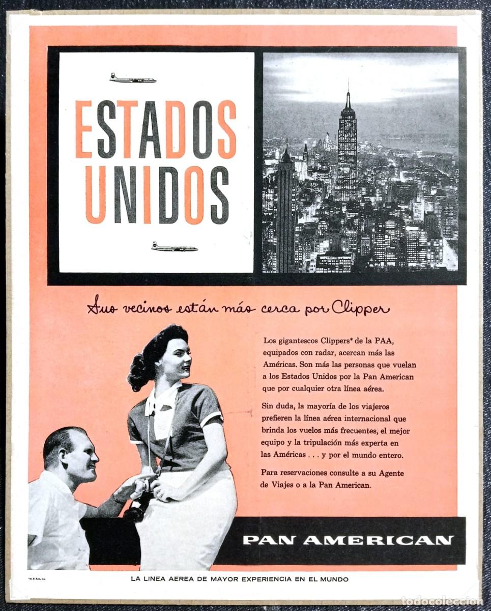 Coleccionismo de carteles: PAN AMERICAN - L&Iacute;NEA A&Eacute;REA - PUBLICIDAD ORIGINAL 1958 - LIFE EN ESPA&Ntilde;OL 32 x 24 Cm.