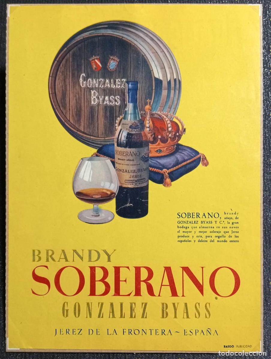 Coleccionismo de carteles: BRANDY SOBERANO - PUBLICIDAD ORIGINAL 1954 / LA ACTUALIDAD ESPA&Ntilde;OLA 33 x 24 Cm.
