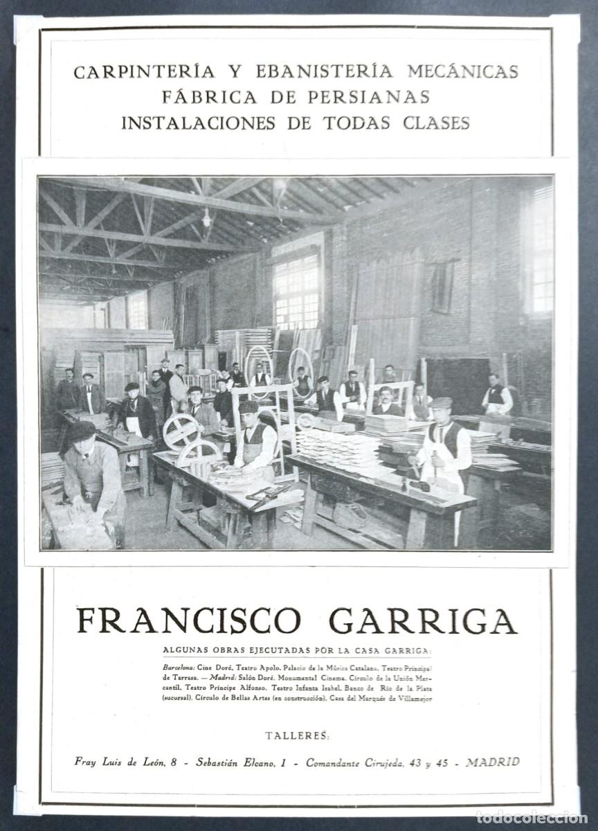Coleccionismo de carteles: FRANCISCO GARRIGA - CARPINTER&Iacute;A - PUBLICIDAD ORIGINAL 1923 / EL CONSTRUCTOR 30 x 21 Cm.