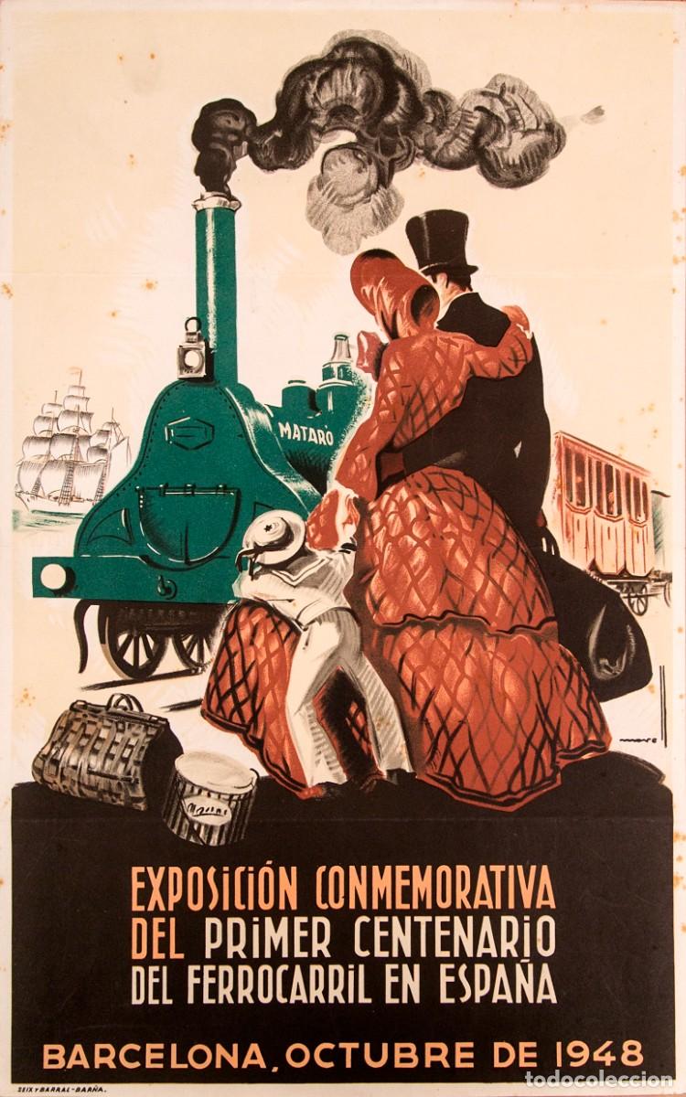 Coleccionismo de carteles: PRIMER CENTENARIO FERROCARRIL ESPA&Ntilde;A (MATAR&Oacute;) - 1948 - SEIX Y BARRAL - CARTEL