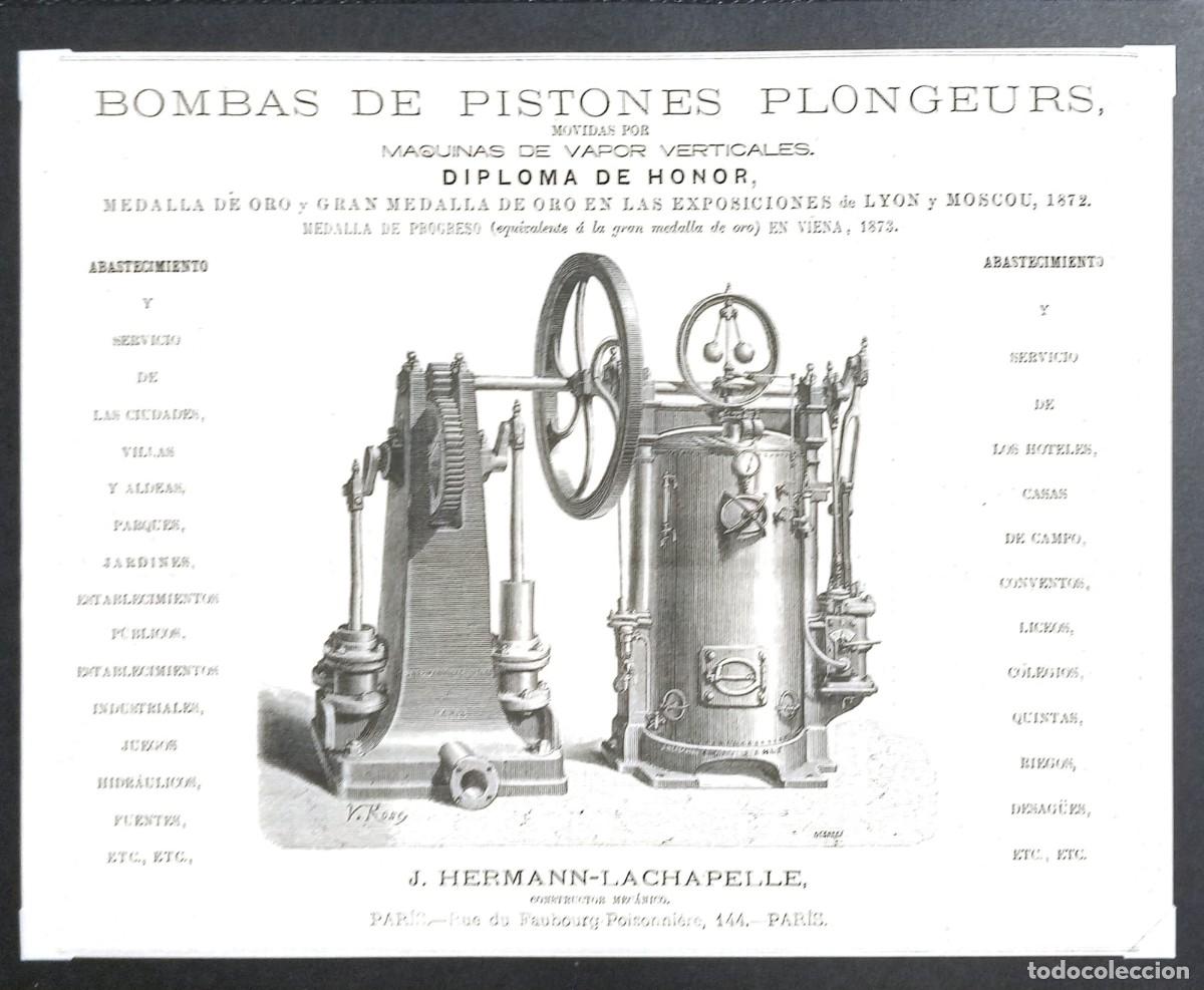 Coleccionismo de carteles: BOMBAS DE PISTONES PLONGEURS - PUBLICIDAD LA ILUSTRACI&Oacute;N ESPA&Ntilde;OLA Y AMERICANA 1875