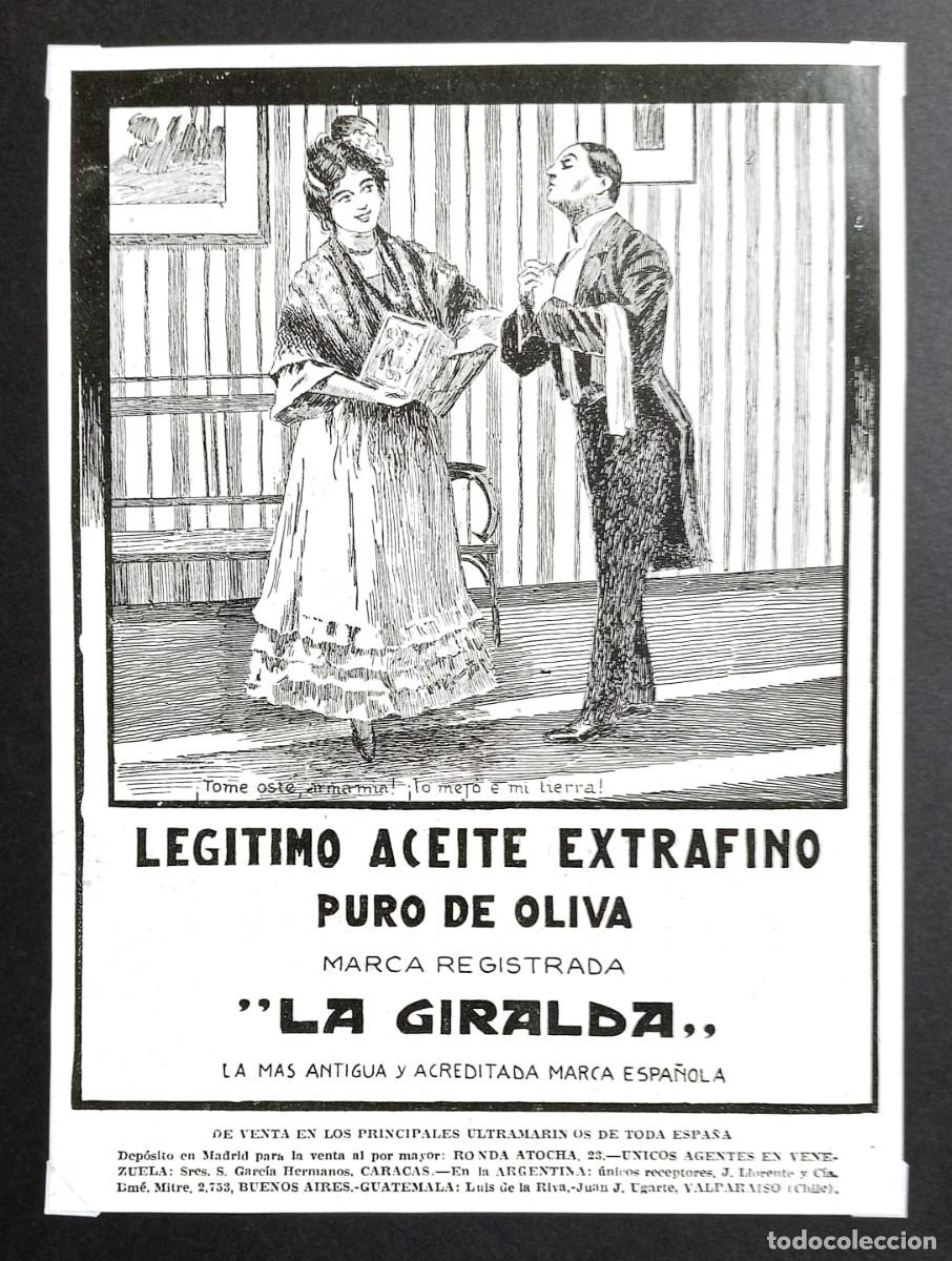 Coleccionismo de carteles: &rdquo; LA GIRALDA &rdquo; - ACEITE PURO DE OLIVA - PUBLICIDAD ORIGINAL 1918 / 24 x 17,5 Cm BLANCO Y NEGRO
