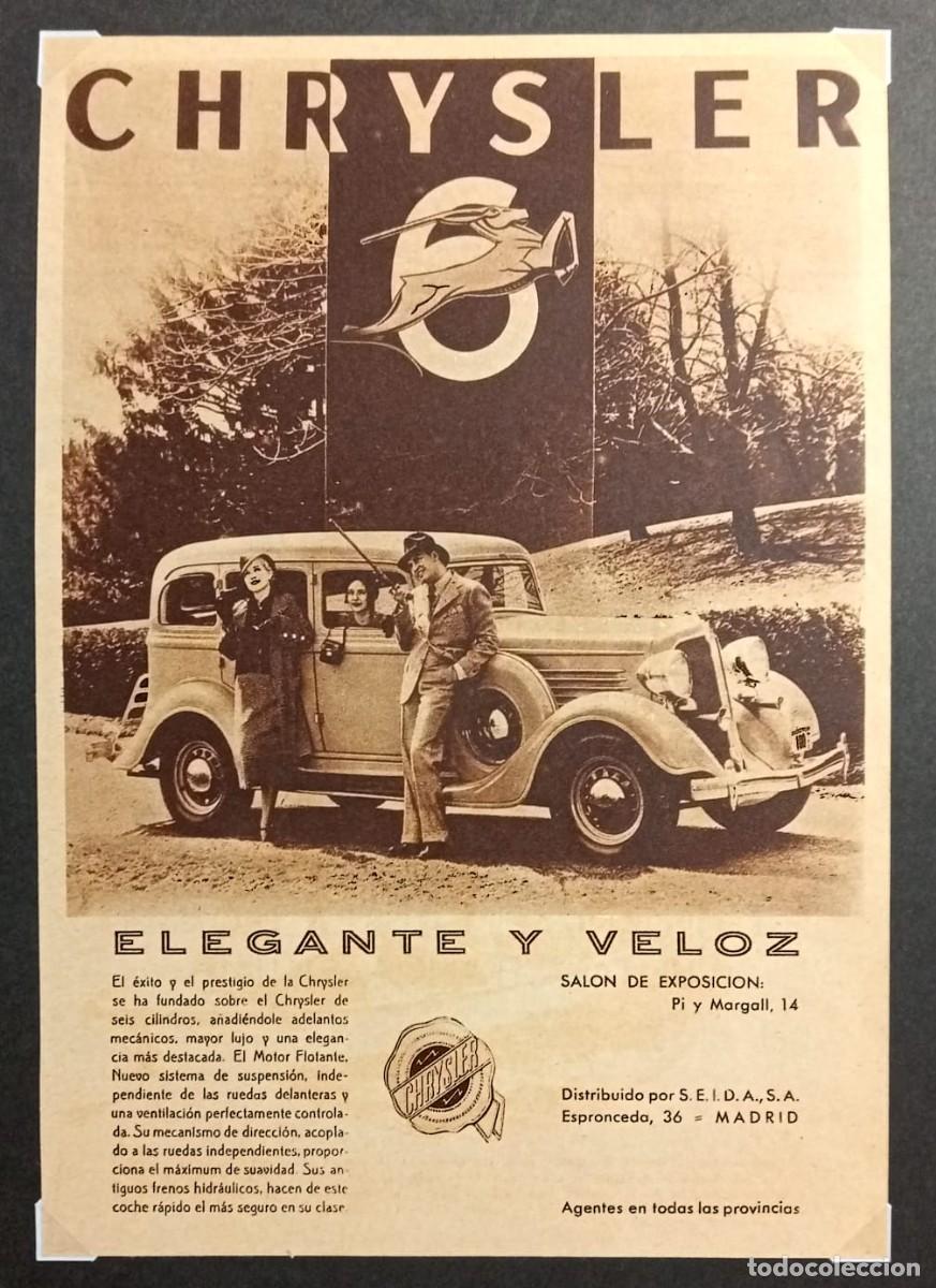 Coleccionismo de carteles: AUTOMOVIL CHRYSLER - PUBLICIDAD ORIGINAL 1934 / 23,5 x 16 Cm BLANCO Y NEGRO