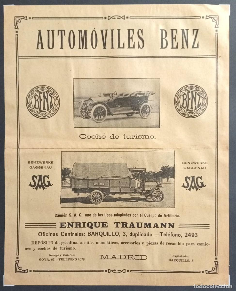 Coleccionismo de carteles: AUTOMOVILES BENZ - PUBLICIDAD ORIGINAL 1912 / 29 x 23 Cm. MEMORIAL DE ARTILLER&Iacute;A