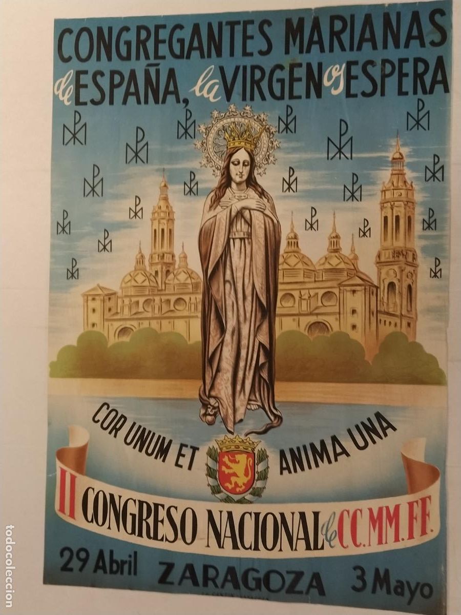Coleccionismo de carteles: ZARAGOZA - CONGREGANTES MARIANAS II CONGRESO NACIONAL - CARTEL ANTIGUO - PUBLICIDAD -VER FOTOS