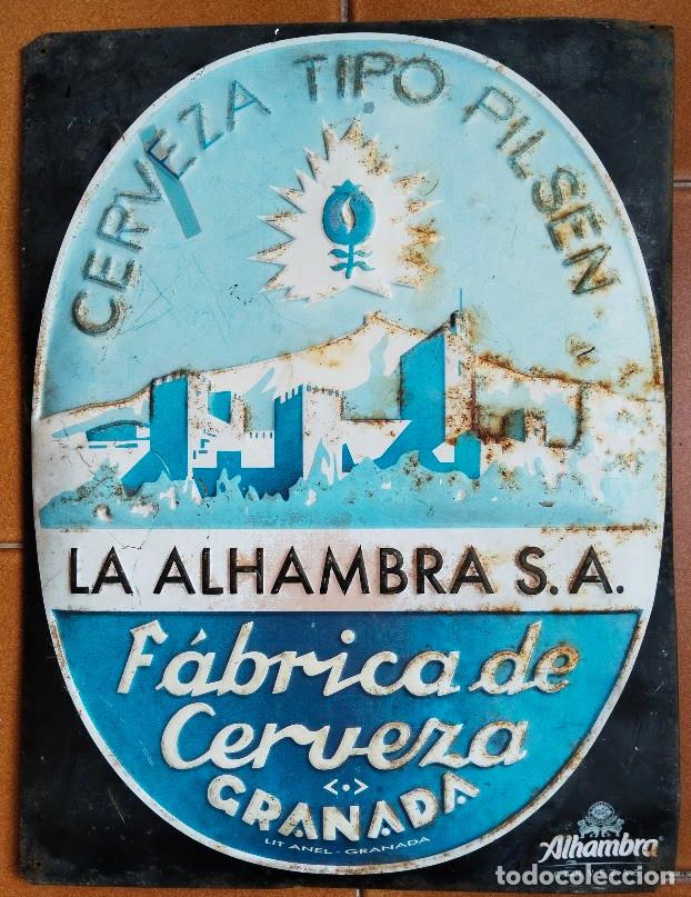 Coleccionismo de carteles: CERCEZA ALHAMBRA. ANTIGUO Y ORIGINAL CARTEL 40X30 CM SOBRE METAL.