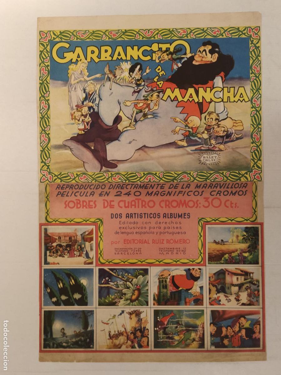 Coleccionismo de carteles: GARBANCITO DE LA MANCHA - PUBLICIDAD &Aacute;LBUM DE CROMOS EDITORIAL RUIZ ROMERO -CARTEL ANTIGUO-VER FOTOS