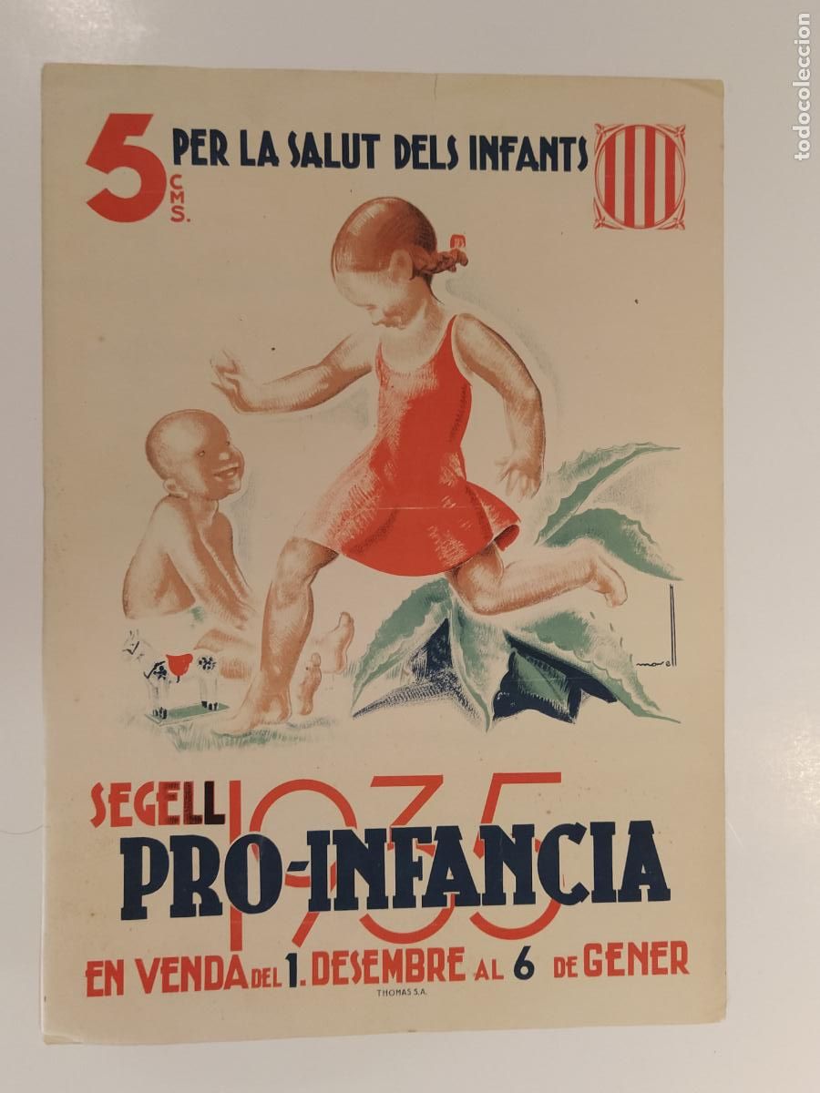 Coleccionismo de carteles: CATALUNYA - SEGELL PRO INFANCIA 1935 - CARTELL ANTIC ORIGINAL - CARTEL ILUSTRADO POR MORELL