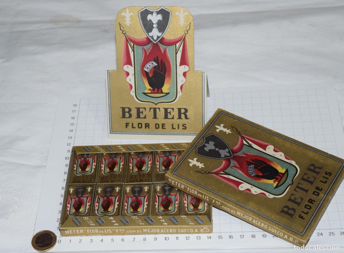 Coleccionismo de carteles: Vintage - BETER Flor de Lis - Caja, estuche / Expositor con 10 cajitas, 100 HOJAS de AFEITAR &iexcl;MIRA!