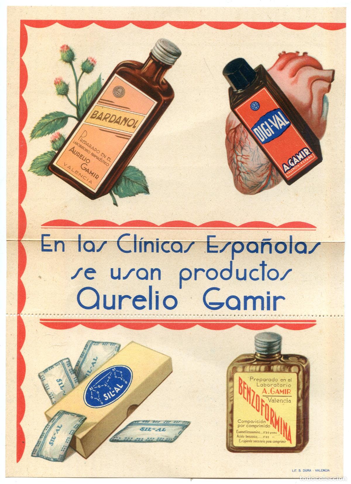 Coleccionismo de carteles: Productos Aurelio Gamir, publicidad de cuatro productos de farmacia, a&ntilde;o 1934