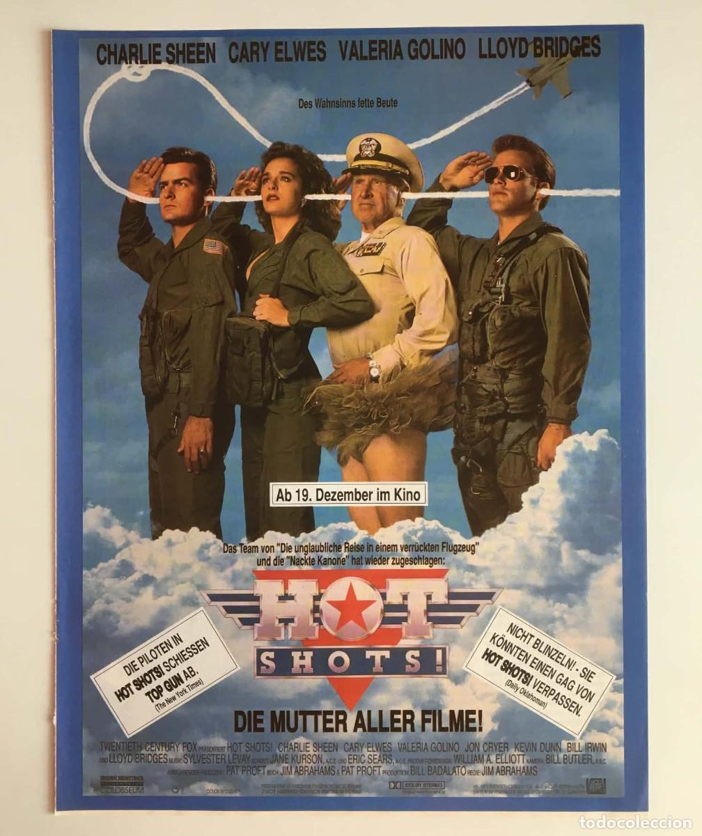 Coleccionismo de carteles: Charlie Sheen Hot Shots! 1991 Original Poster & Double Page Article Set - KinoHit Magazine Germany