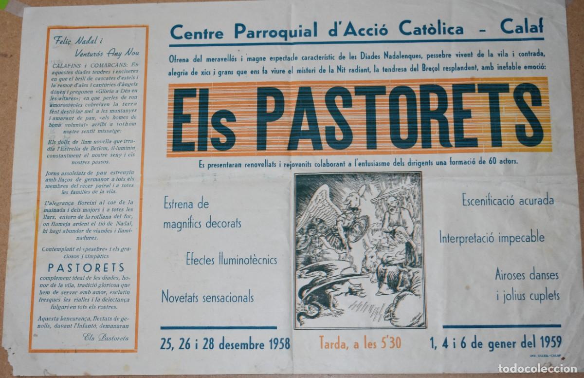 Coleccionismo de carteles: PASTORETS CALAF CARTEL A&Ntilde;O 1958-1959 43 x 30 cms