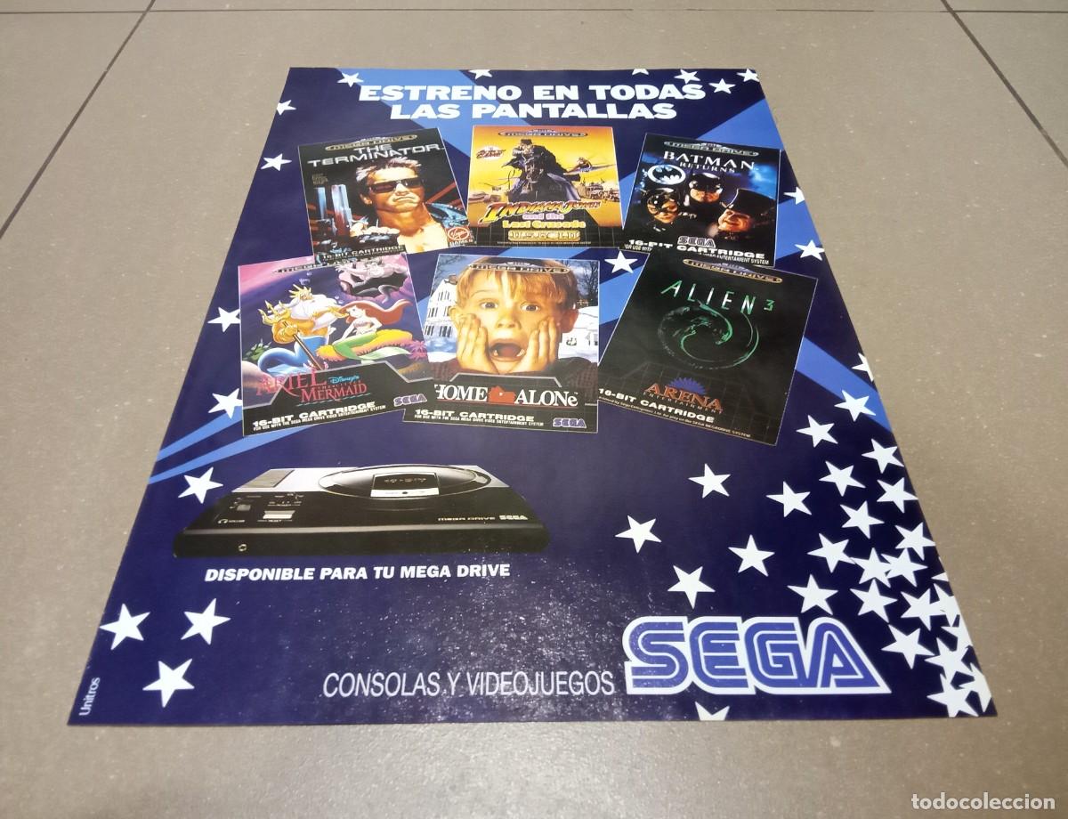 Coleccionismo de carteles: PUBLICIDAD HOJA RECORTE CONSOLA SEGA MEGA DRIVE BATMAN SOLO EN CASA INDIANA JONES ALIEN 1990s OG VTG