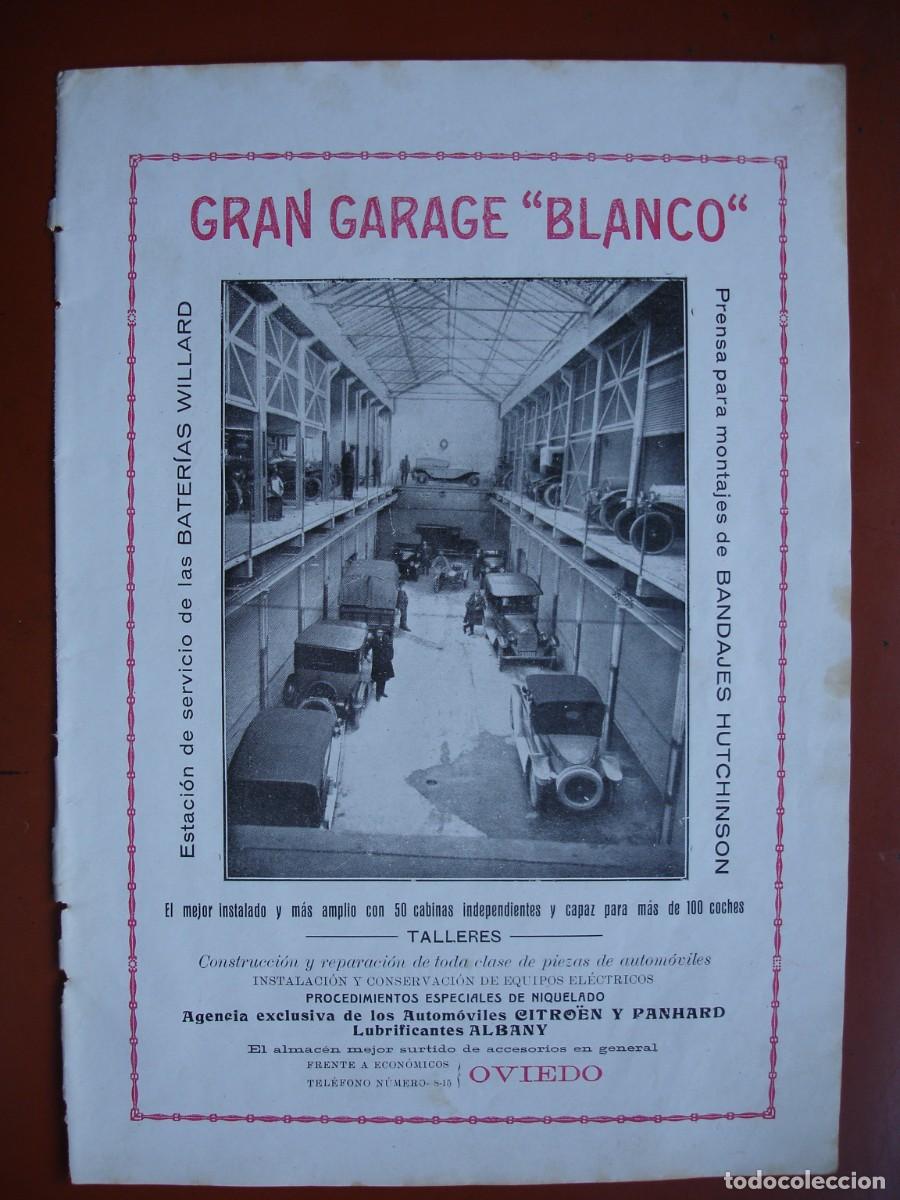 Coleccionismo de carteles: ANUNCIO GARAJE AUTOMOVILES BLANCO CON PLATAFORMAS DE TRASLACION Y ELEVACION.OVIEDO .A&Ntilde;O 1924.19X27