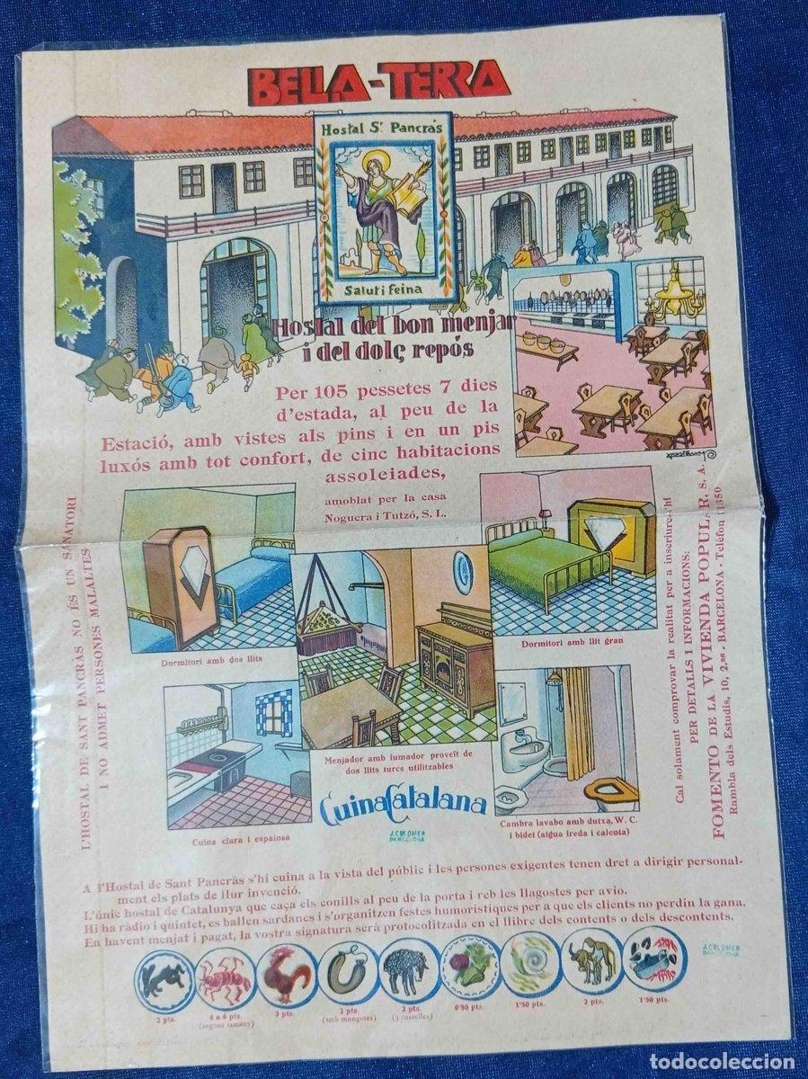 Coleccionismo de carteles: CARTEL ANUNCIADOR DE BELLA TERRA HOSTAL SANT PANCR&Agrave;S. URBANITZACI&Oacute;. BARCELONA, 1930'S.