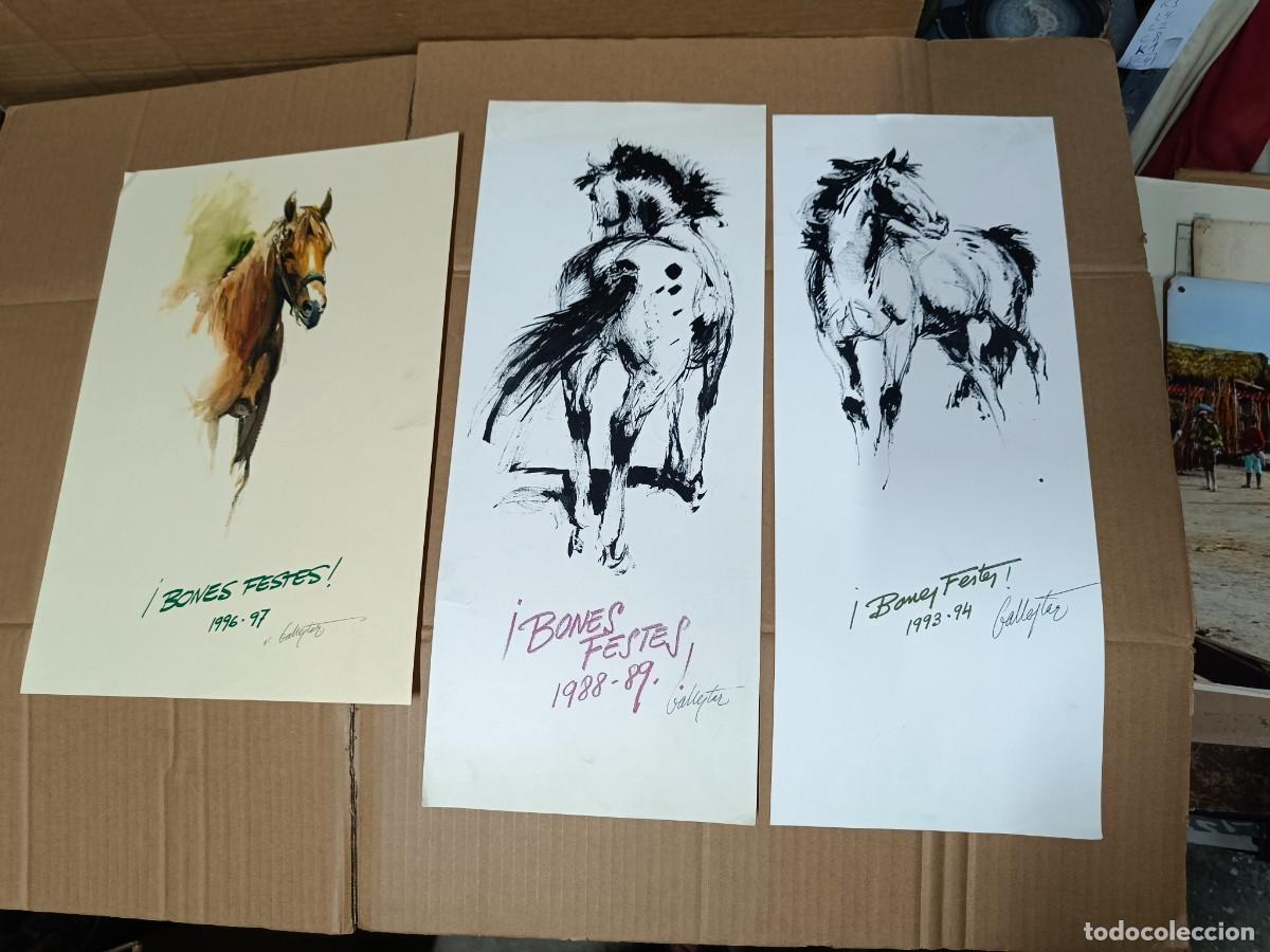 Coleccionismo de carteles: LOTE DE 3 ANTIGUOS CARTELES CON DIBUJOS DE CABALLOS, FELICITACIONES A&Ntilde;OS 80 - 90, BONES FESTES -M3