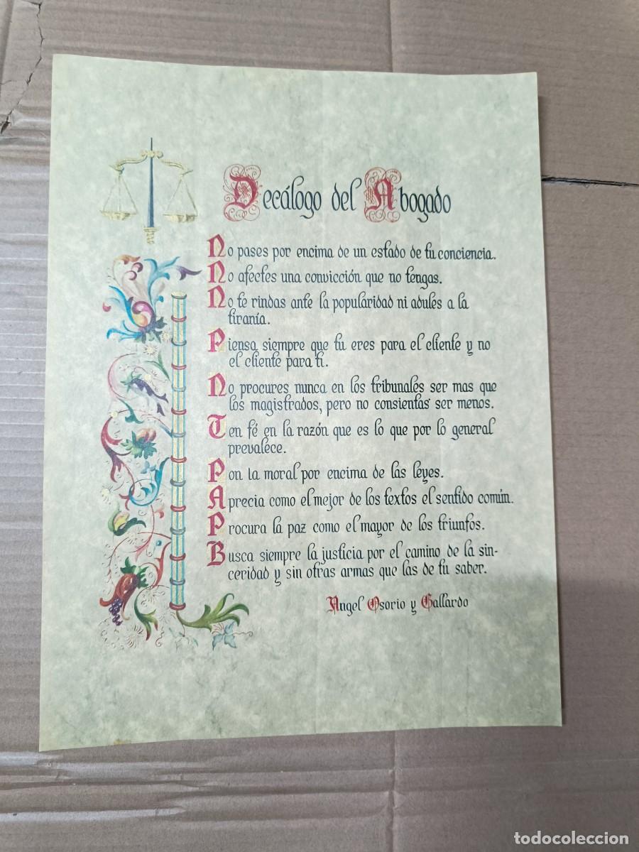 Coleccionismo de carteles: ANTIGUO CARTEL DE PERGAMINO, DECALOGO DEL ABOGADO, ANGEL OSORIO GALLARDO - M3
