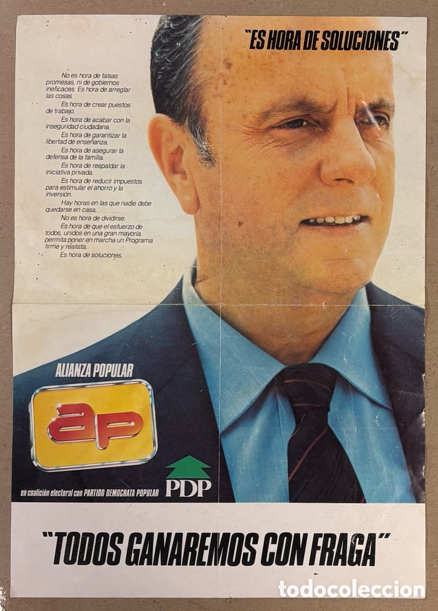 Coleccionismo de carteles: MANUEL FRAGA. POSTER ELECTORAL DE ALIANZA POPULAR PARA 1980. AL DORSO PROGRAMA ELECTORAL